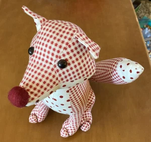 Red And White Plaid Fox Weighted Doorstop 11" - Picture 1 of 7