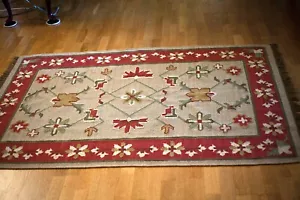 Vintage Türkischer Kelim Orientteppich - Handgefertigt 100 % Wolle muss gereinigt werden 5 Fuß x 6 Fuß - Bild 1 von 7