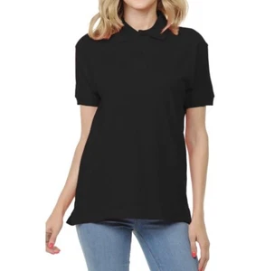Black Polo Collared Shirts For Women 100% Cotton Short Sleeve Golf Polo Size M - Picture 1 of 4