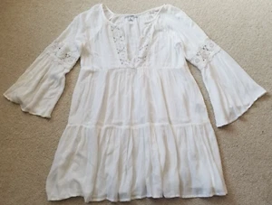 Womens Beach Cover-up-O'NEILL-SALTWATER SOLIDS-white gauze/lace 'Bell Sleeve'-M - Picture 1 of 6