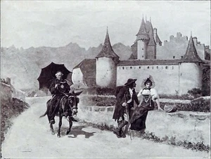 EIN PFARRER & sein Esel auf der Straße - Tafel des 19. Großformats (Jules Girardet) - Bild 1 von 2