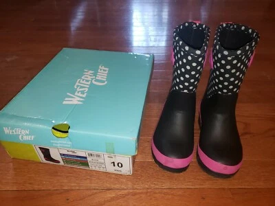 Bota de lluvia aislada Western Chief Kids negra/rosa 10M impermeable Foto 1 de 4