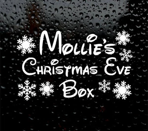 CUSTOM CHRISTMAS EVE BOX VINYL DECAL DISNEY FONT XMAS PERSONALISED snow flake - Picture 1 of 5