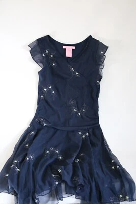 Hype girls Christmas Holiday party dark blue dress stitching sequin detail 12 — 第 1/4 张图片