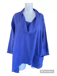 Mosaic Tunic Top 100% Linen Cowl Neck Lagenlook USA Oversized Purple Small - Picture 1 of 6