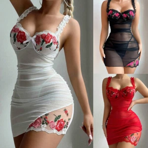 Sexy Women Floral Sleeveless Bodycon Clubwear See Through Short Mini Dress US - Picture 1 of 41