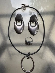 Ralph Lauren Chaps Silver-plate Cord Necklace Door Knocker Earring Ring Lot - Picture 1 of 6