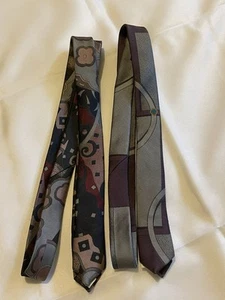 Vtg  Lot Of 2 60s Men’s Purple Grey Super Skinny Ties 58”X1 1/2” - Picture 1 of 7
