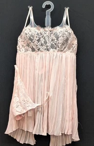 Victoria Secret Dare to Dream Lace Pleated Babydoll Set M/ Pink (60603) - Picture 1 of 9