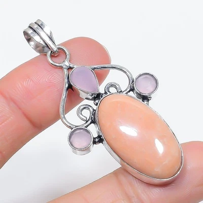 Colgante Aventurina Naranja Natural, Calcedonia Plata de Ley 925 2.29" Regalo F99 Foto 1 de 4