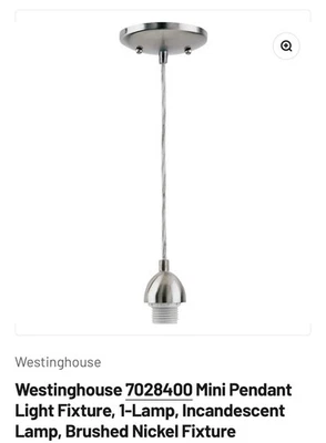 全新 Westinghouse 迷你吊坠灯套件 镍饰面 硬件 含 70284 — 第 1/4 张图片