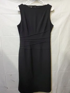 Teri Jon Black Ruched Fitted Waist Midi DRESS Size 10 Perfect LBD - Picture 1 of 5