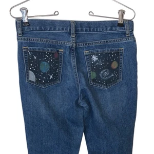 Pantalones de mezclilla ajustados clásicos The Children’s Place Girls 14/16 pintados planetas bolsillos - Imagen 1 de 7