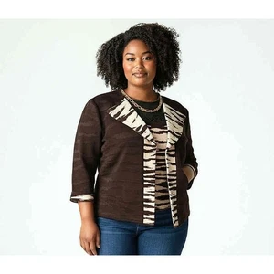 Ming Wang Brown Cream Animal Print Jacket Tank Set Knit 2 Piece Outfit Size S  - Picture 1 of 7