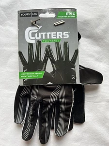 CUTTERS EPIC Black WR Football Gloves Youth Size L/XL New - Picture 1 of 5