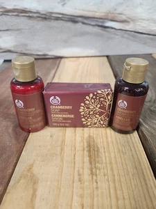 The Body Shop Cranberry Shower Gel Bar Soap Shimmer Lotion Set - Picture 1 of 1