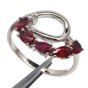 925 Silver 3 x 5 MM. Red Ruby & White Zircon Birthstone Jewelry Ring Size 8.5 - Picture 1 of 4
