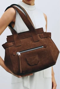 ALLSAINTS Perez Suede Shoulder Tote Chestnut Brown $460 - Picture 1 of 8
