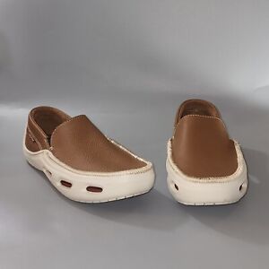 Crocs Tideline Men's Size 8 Brown Leather Slip On Boat Shoes (12197)