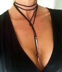 STUNNING VERSATILE LEATHER CLEAVAGE CHOKER NECKLACE BLACK BROWN BLUE GREY D21-26