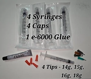 4 Syringes 3ml 3cc 4 Caps 4 Blunt Tip needle 1 Glue Nails Rhinestone Crystals - Picture 1 of 1
