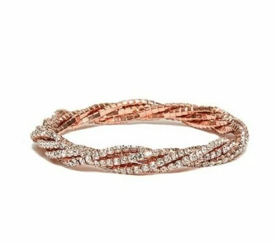 NUEVO BRAZALETE ELÁSTICO CON DIAMANTES DE IMITACIÓN TRANSPARENTES RETORCIDOS TONO ORO ROSA ADIVINAR Foto 1 de 4