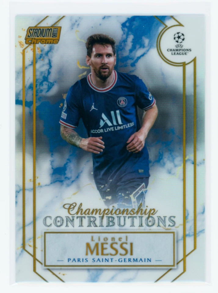 2021-22 Lionel Messi Topps Stadium Club Chrome Gold Refractor PSG Card 48/50 - Image 1 of 3