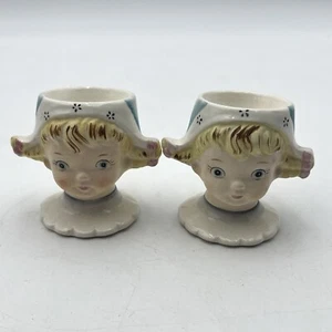 VINTAGE LEFTON DUTCH GIRL EGG CUP BLONDE PIGTAILS - LOT OF 2 - Picture 1 of 14