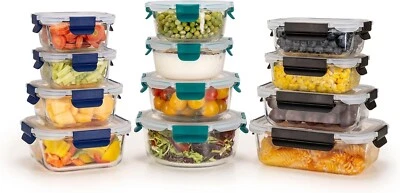 Glass Meal Prep Containers With Lids - 24pcs Set (Green-Blue-Black) - Houszy