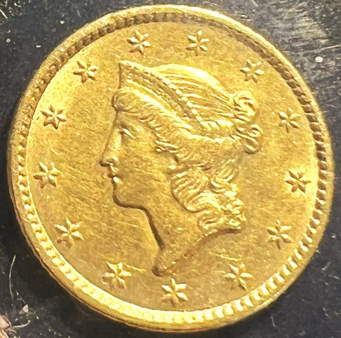 1849 GOLD LIBERTY DOLLAR, $1, CLOSED WREATH VARIETY, FIRST YEAR COIN, CLEANED Cover