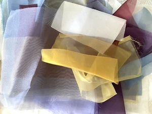 Fabric Shimmery Lot 18 Pieces for Collage Slow Stitching Organza Great Colors - Picture 1 of 6