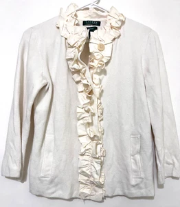 Ralph Lauren Exclusive Womens Small Frill Ruffle Button-Down 3/4 Sleeve Sweater - Picture 1 of 6
