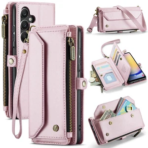 For Samsung Galaxy A15/25 Zipper Women PU Leather Crossbody Card Wallet Cover - Picture 1 of 54