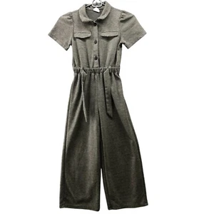 Zara Girls Size 10 Short Sleeve Utility Jumpsuit Houndstooth Gray Wide Leg Knit - Picture 1 of 7