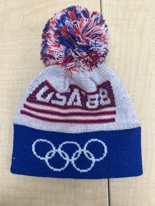 vintage USA ‘88 olympics logo beanie hat cap pom pom ski winter 1980s 80s 1988 - Picture 1 of 5