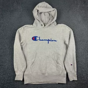 Vintage Champion Hoodie Mens Large Grey Reverse Weave Spell Out Heavy Sweatshirt - Picture 1 of 15
