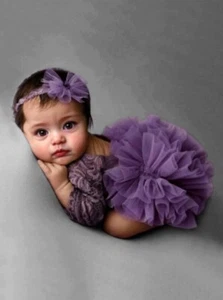 Baby Girl Lace Flower Bodysuit & Headband Dress Photography Prop Set 0-1 Month - Picture 1 of 35