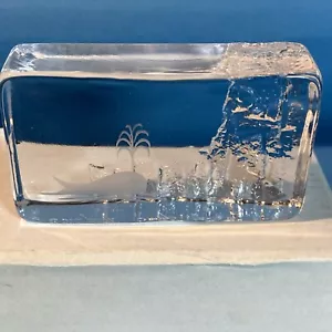 Bengt Edenfalk Skruf signiert Kunstblock Glas Skulptur Briefbeschwerer Wal MCM - Bild 1 von 8