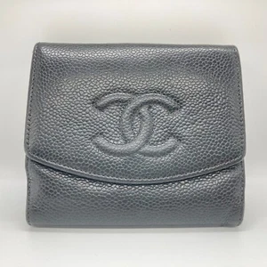 CHANEL Bifold Wallet CC Logo Leather Compact Black Authentic - Picture 1 of 24