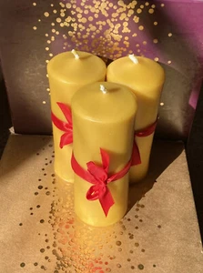 3 x Large Pure Beeswax Church Candle - Pillars 100% bees Wax Natural - 75 Hours - Picture 1 of 11