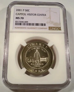 2001-P 50c NGC MS70 CAPITAL VISITOR CENTER COMMEMORATIVE CLAD HALF DOLLAR MS 70 - Picture 1 of 4