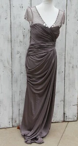 Adrianna Papell Damen Mokka braun lila Perlen Maxikleid Kleid Gr. 8 NEU - Bild 1 von 10