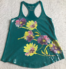 Aeropostale Womens Tank Top Size XS Blue Floral Sequin Racerback Sleeveless
