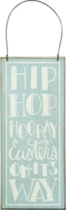 NUOVO!~ Legno~HIP HOP HOORAY PASQUA ON WAY~Targa/Ornamento~Coniglio/Coniglio - Foto 1 di 1