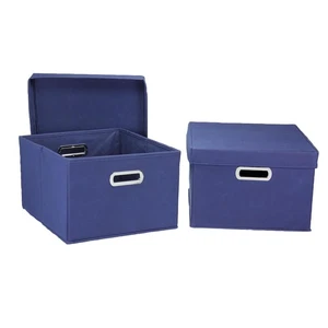 Fabric Storage Boxes with Lids and Handles, Blue - Picture 1 of 6