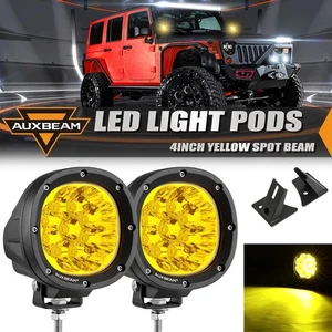 Pair 4" Amber LED Light Pods & A-Pillar Mount Bracket for Jeep Wrangler JK 07-18 - Picture 1 of 12