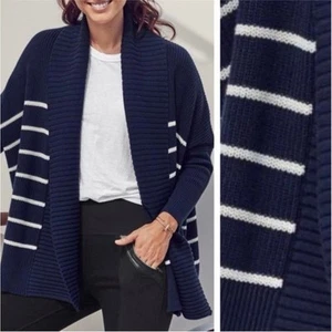 Athleta Peaceful Wrap Shawl Collar Cardigan Size XL Womens Blue White Stripe - Picture 1 of 12