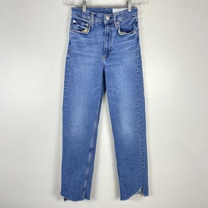 Rag & Bone Womens Harlow Mid Rise Straight Denim Blue Jeans Size 24 DAMAGE - Picture 1 of 8