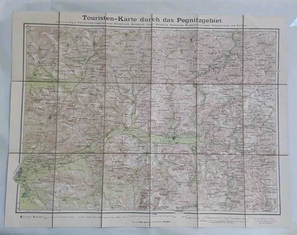 Antigo mapa de viagem do escritório topográfico real da Baviera região de Pegnitz muito bom. - Imagem 1 de 4
