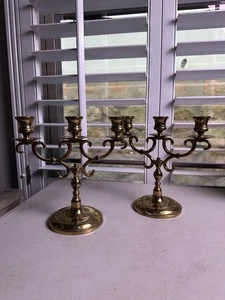 Set If Two Vintage Messing Kerzenleuchter 3-armig Kerzenständer - Bild 1 von 12